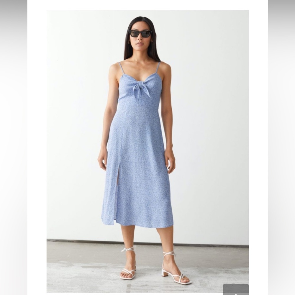 & Other Stories Printed Strappy Light Blue Polka Dot Midi Dress